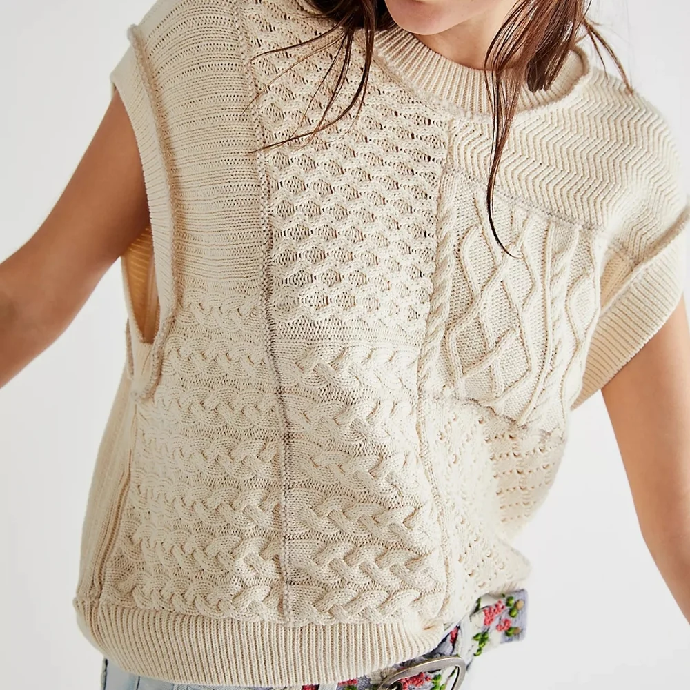 Free People Take The Plunge Knitted Cable Vest in Cream Women's XS